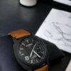 Men's Quartz Analog Watch - Brown & Black Leather Strap