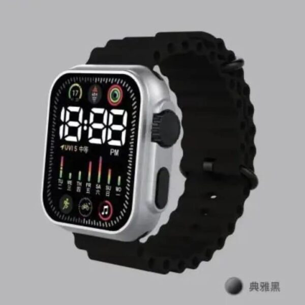 Unisex Waterproof Digital Display Watch Square Case with Textured Strap