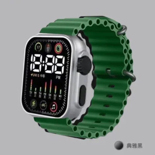 Unisex Waterproof Digital Display Watch Square Case with Textured Strap - Image 2